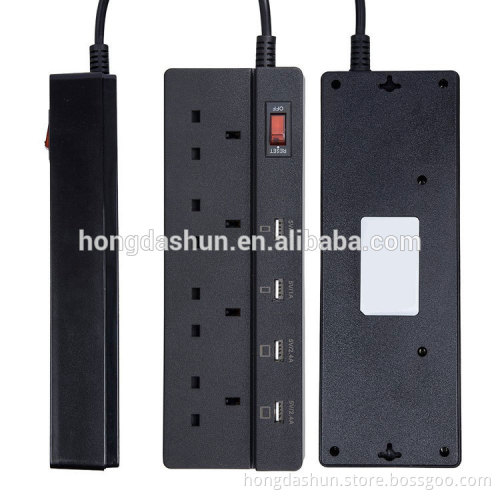 Hot UK Power Extension Lead 4 Outlet Hub 250V Power Strip with Surge Protector